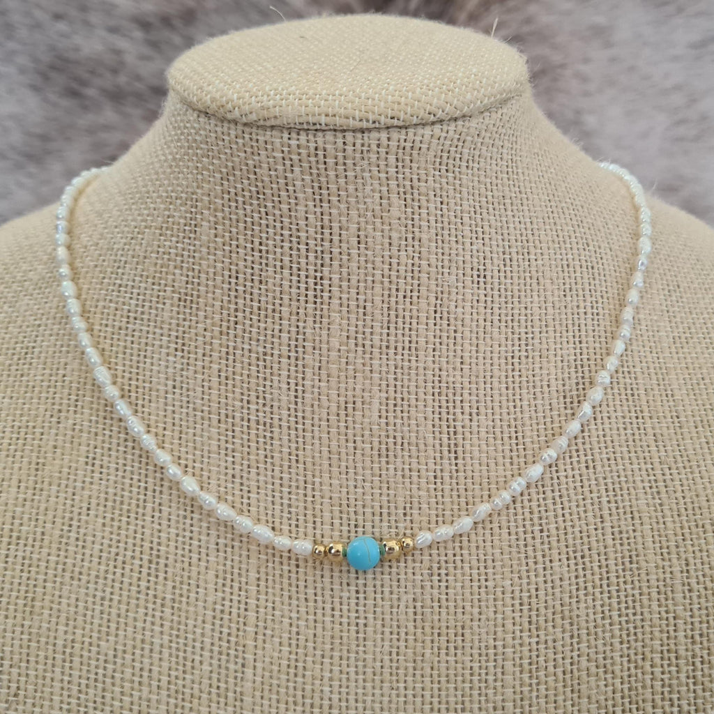 Country Girl natural pearl and genuine turquoise choker.