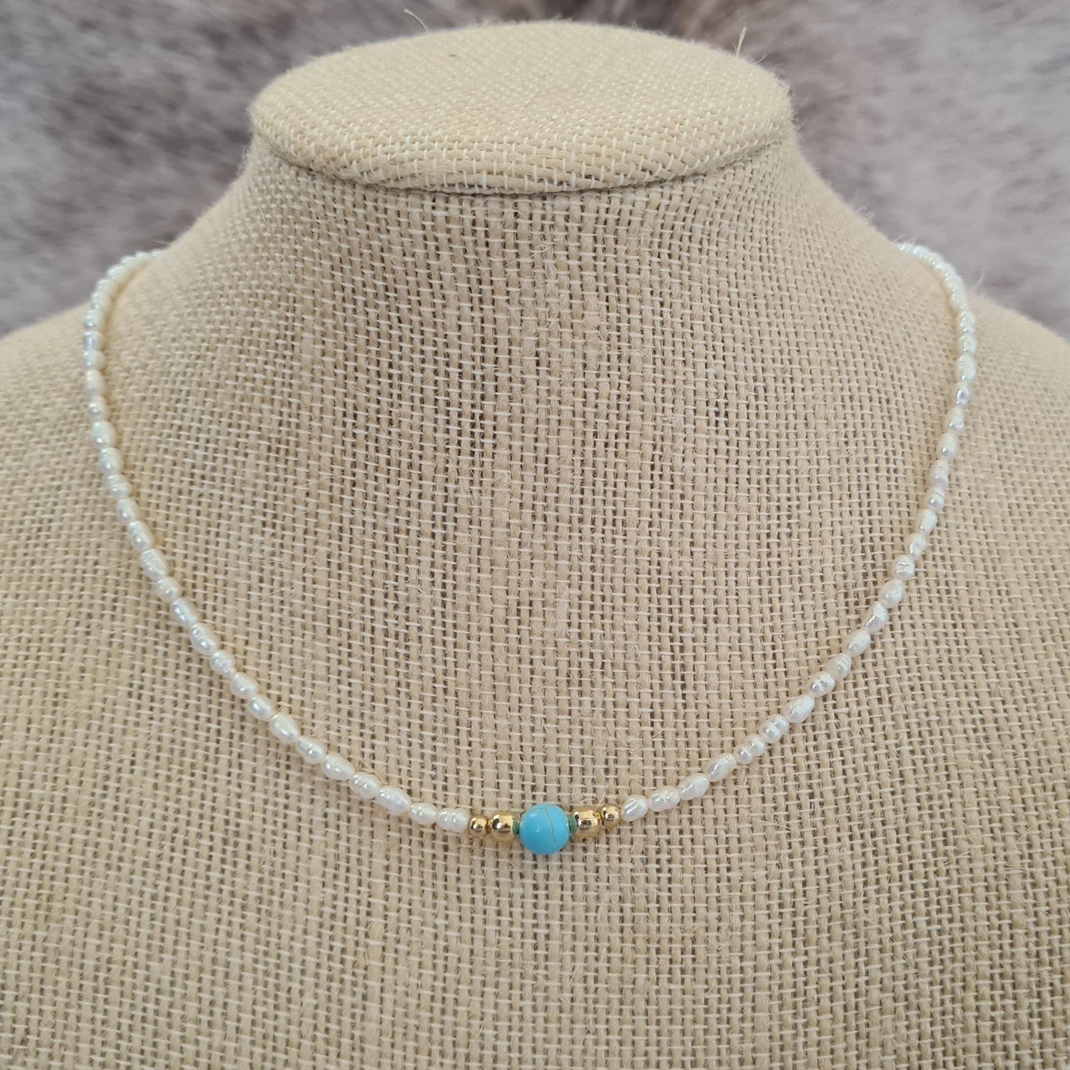 Country Girl natural pearl and genuine turquoise choker.