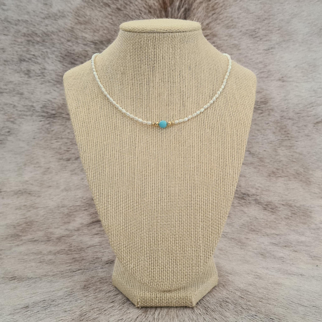 Country Girl natural pearl and genuine turquoise choker.