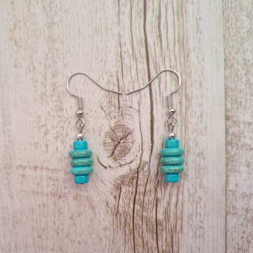 Turquoise Shorties stacked beaded short dangle earrings.