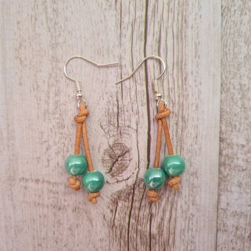 Spring Roundup leather knotted bead earrings.