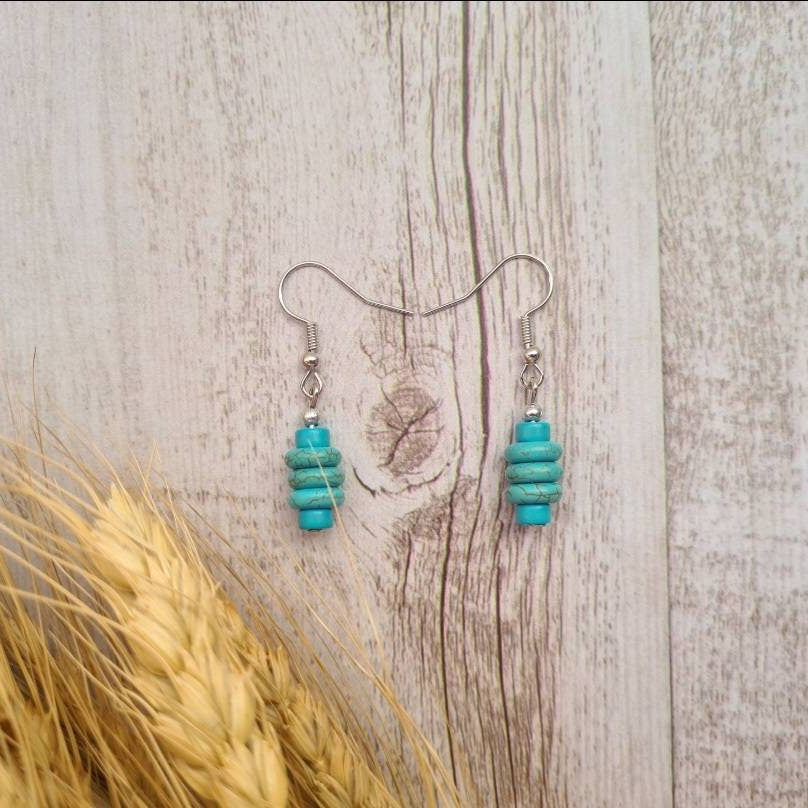 Turquoise Shorties stacked beaded short dangle earrings.