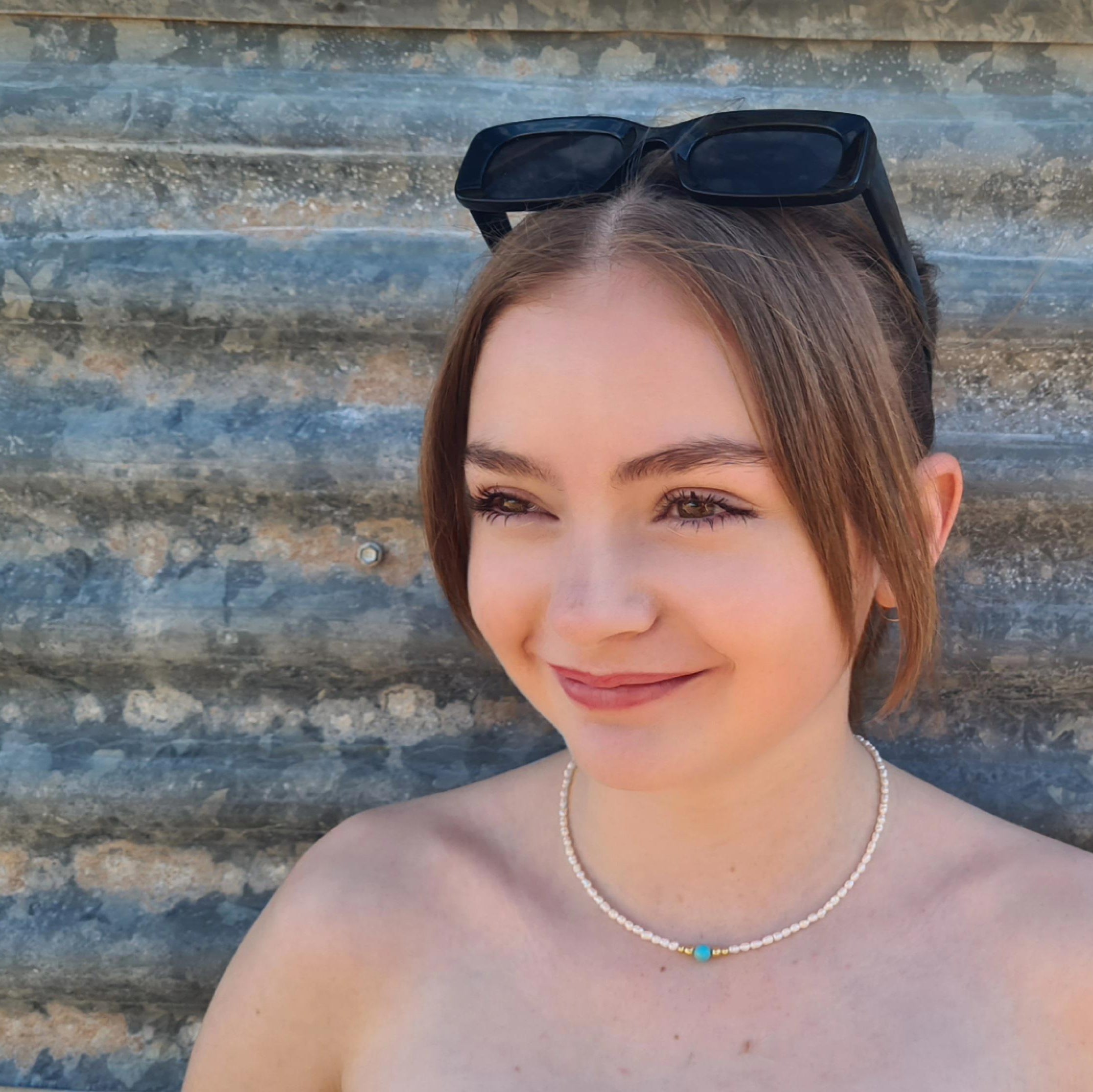 Country Girl natural pearl and genuine turquoise choker.
