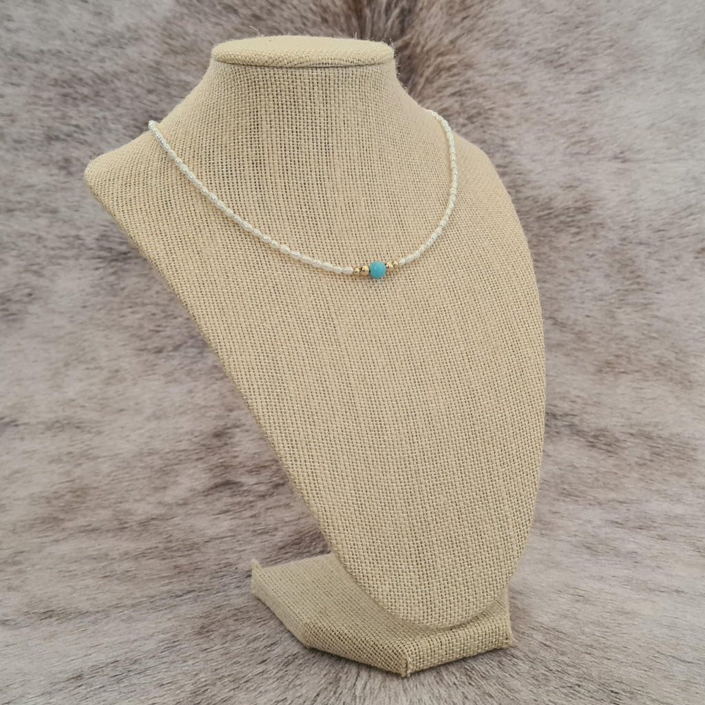 Country Girl natural pearl and genuine turquoise choker.
