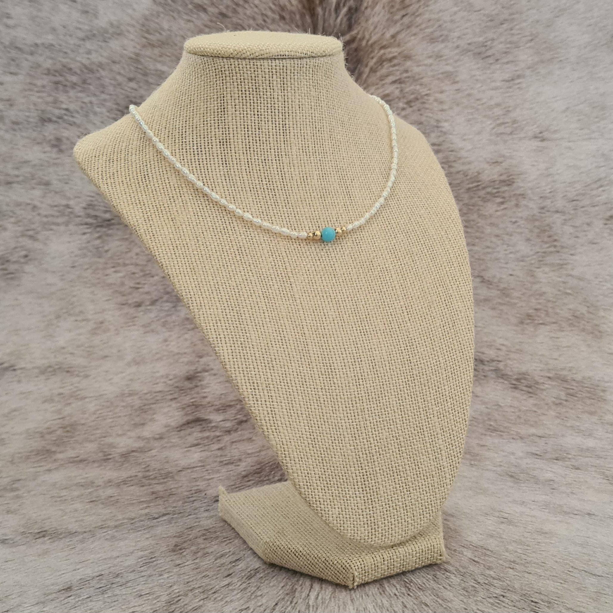 Country Girl natural pearl and genuine turquoise choker.