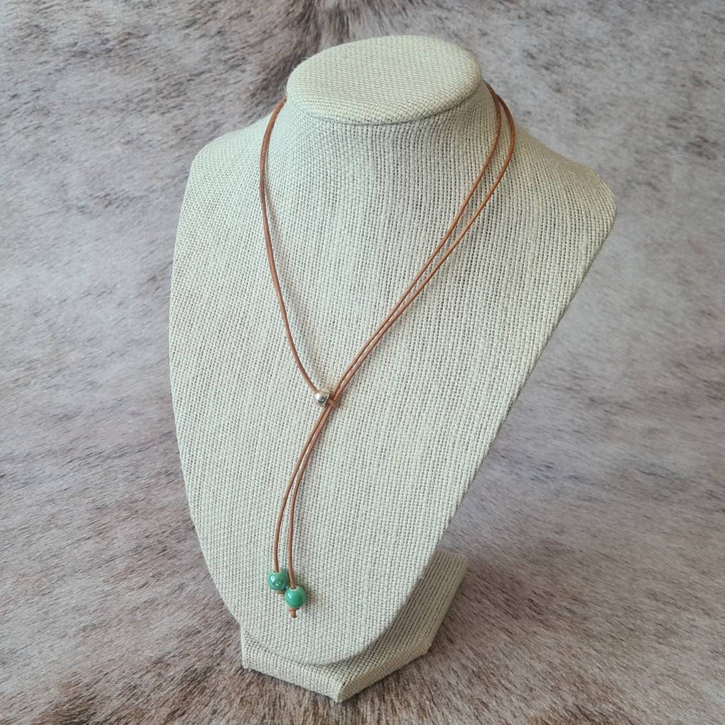 Spring Roundup leather bolo style Y necklace.