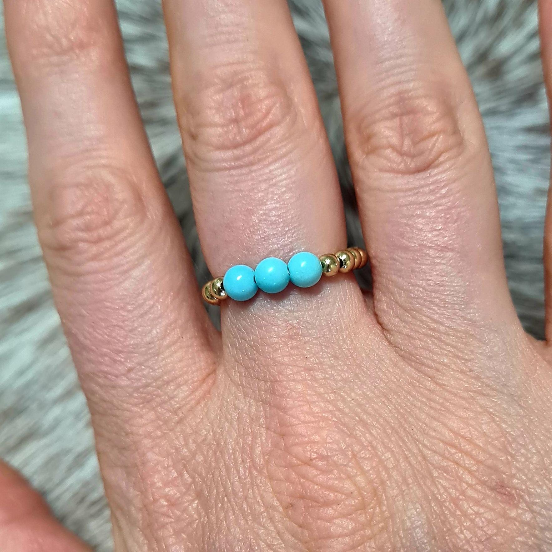 Last Call genuine turquoise beaded ring in gold.