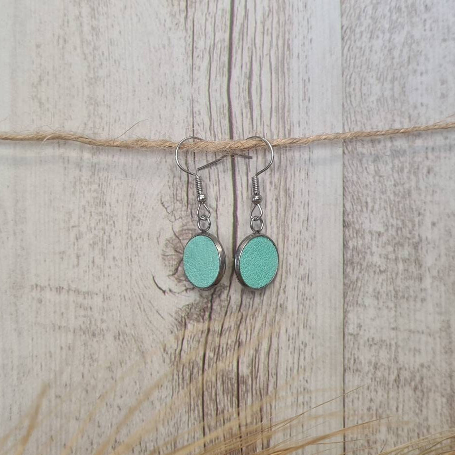 Riding Tall genuine leather short dangle earrings.