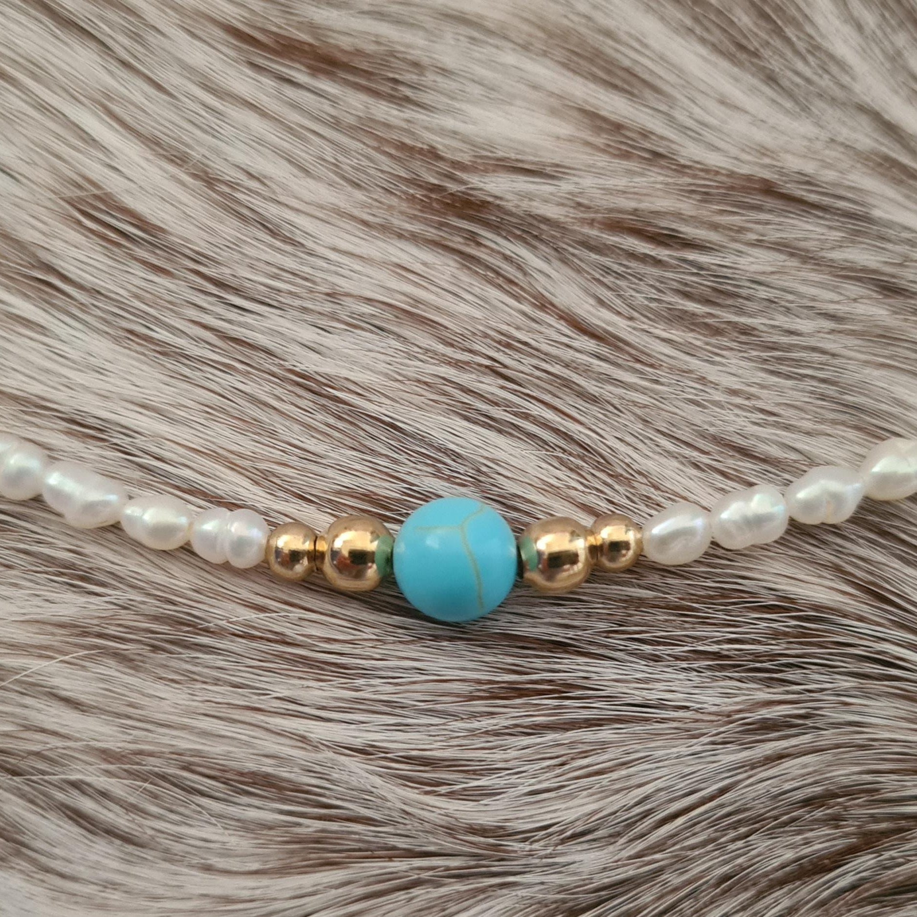 Country Girl natural pearl and genuine turquoise choker.