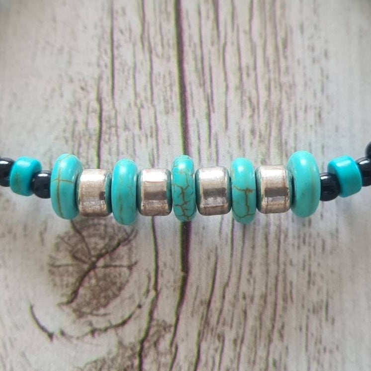 Cowgirl Tough turquoise and steel beaded bracelet.
