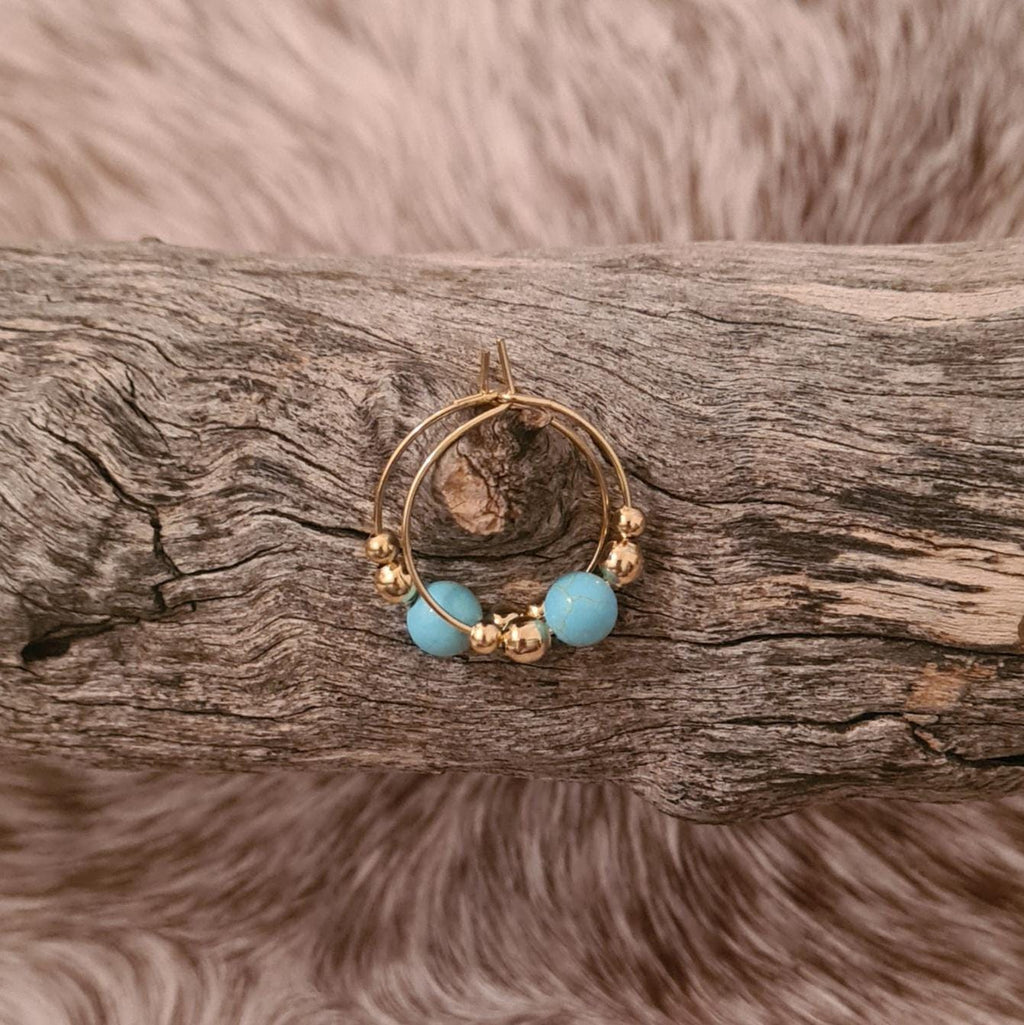 All That Glitters genuine turquoise and gold hoop earrings.