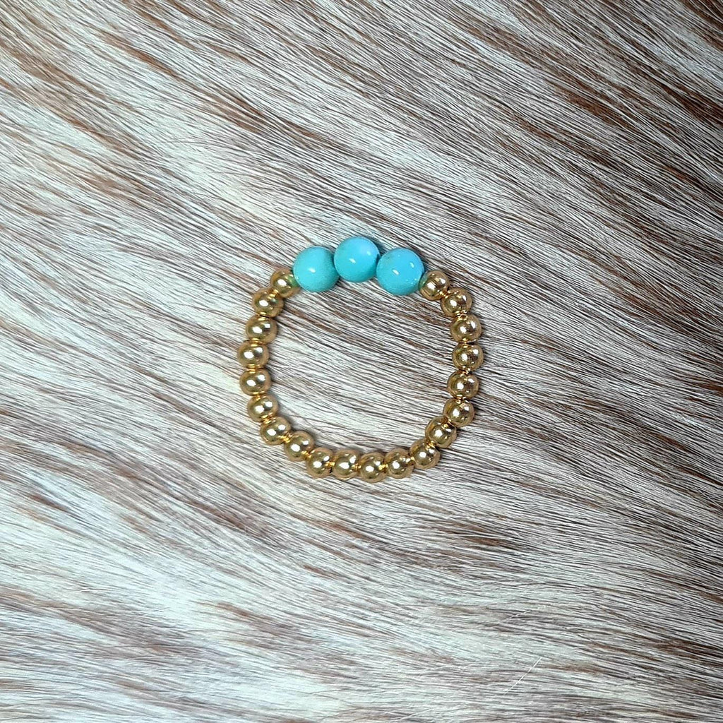 Last Call genuine turquoise beaded ring in gold.