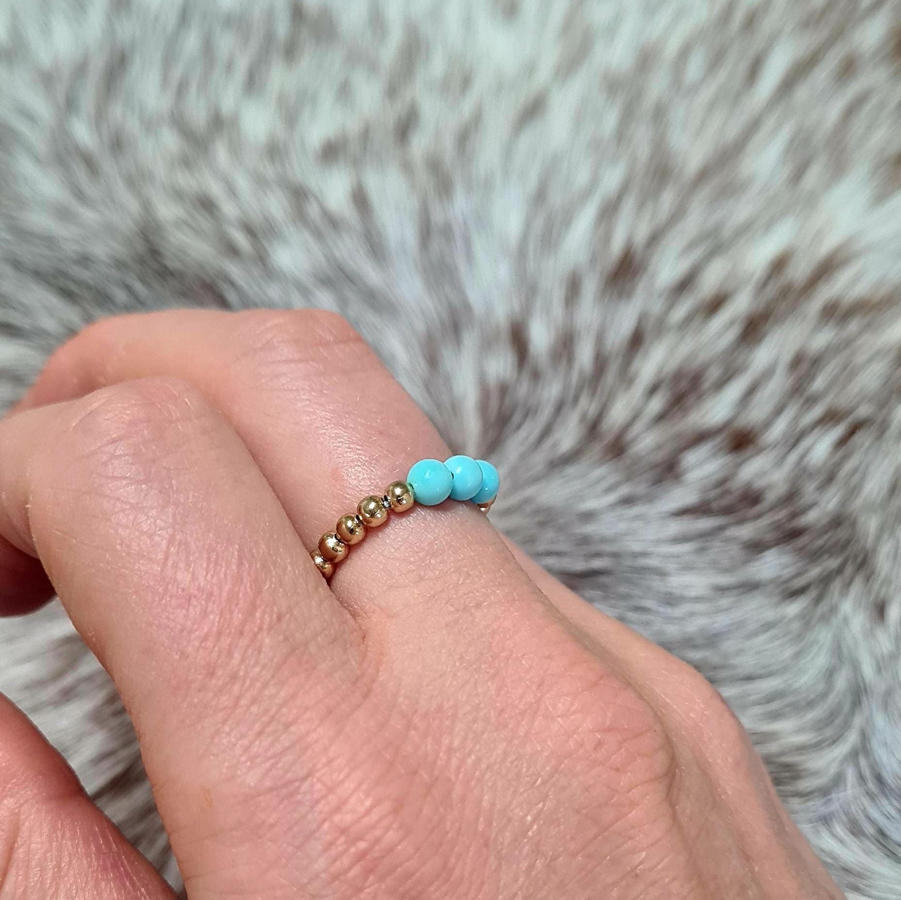 Last Call genuine turquoise beaded ring in gold.