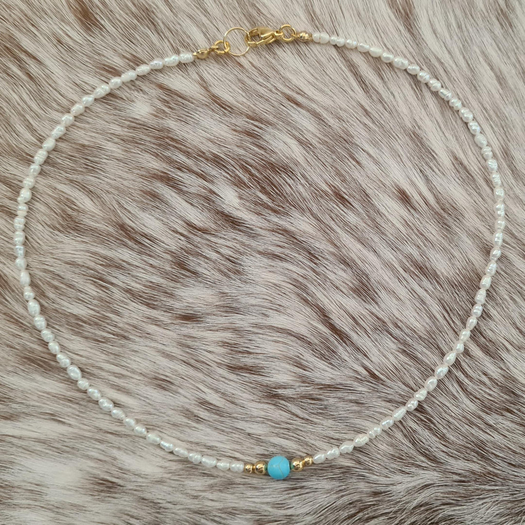 Country Girl natural pearl and genuine turquoise choker.