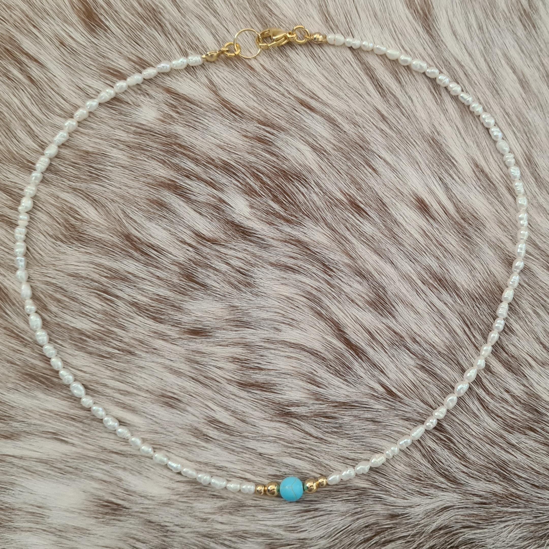 Country Girl natural pearl and genuine turquoise choker.