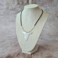 Grand Entry beaded necklace with mirrored steer skull pendant.